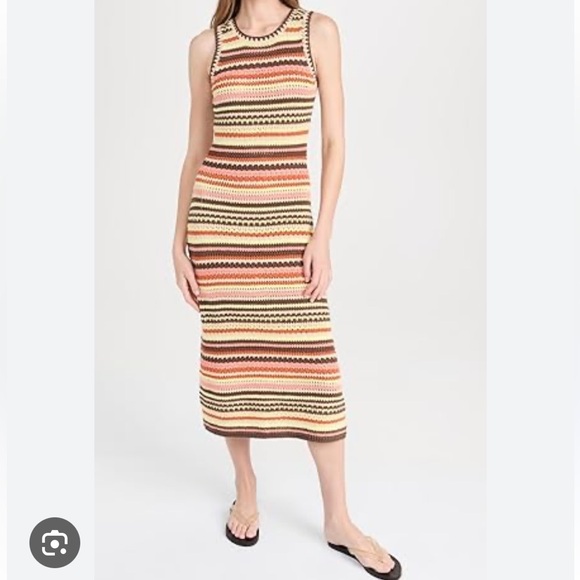 Rails Coco Tropical Crochet Stripe Dress Sun Coverup Retro Festival Resort Midi - Picture 1 of 7